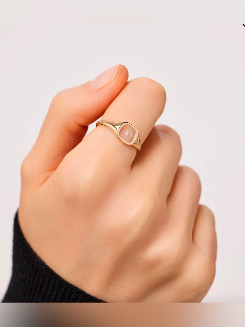 ana luisa Gold Floating Diamond Signet Ring - Picture 3 of 8